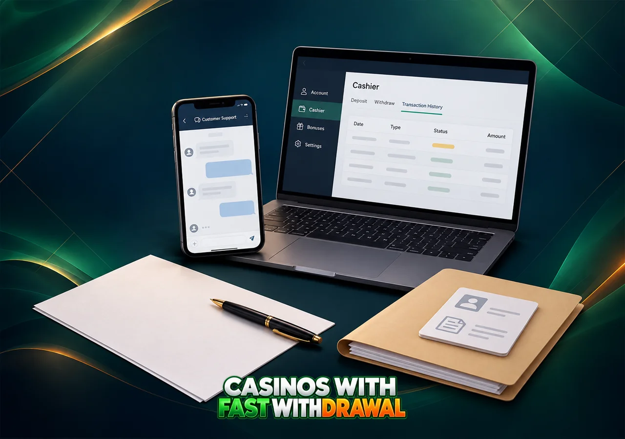 A phone and laptop show cashier pages beside a calendar and paperwork